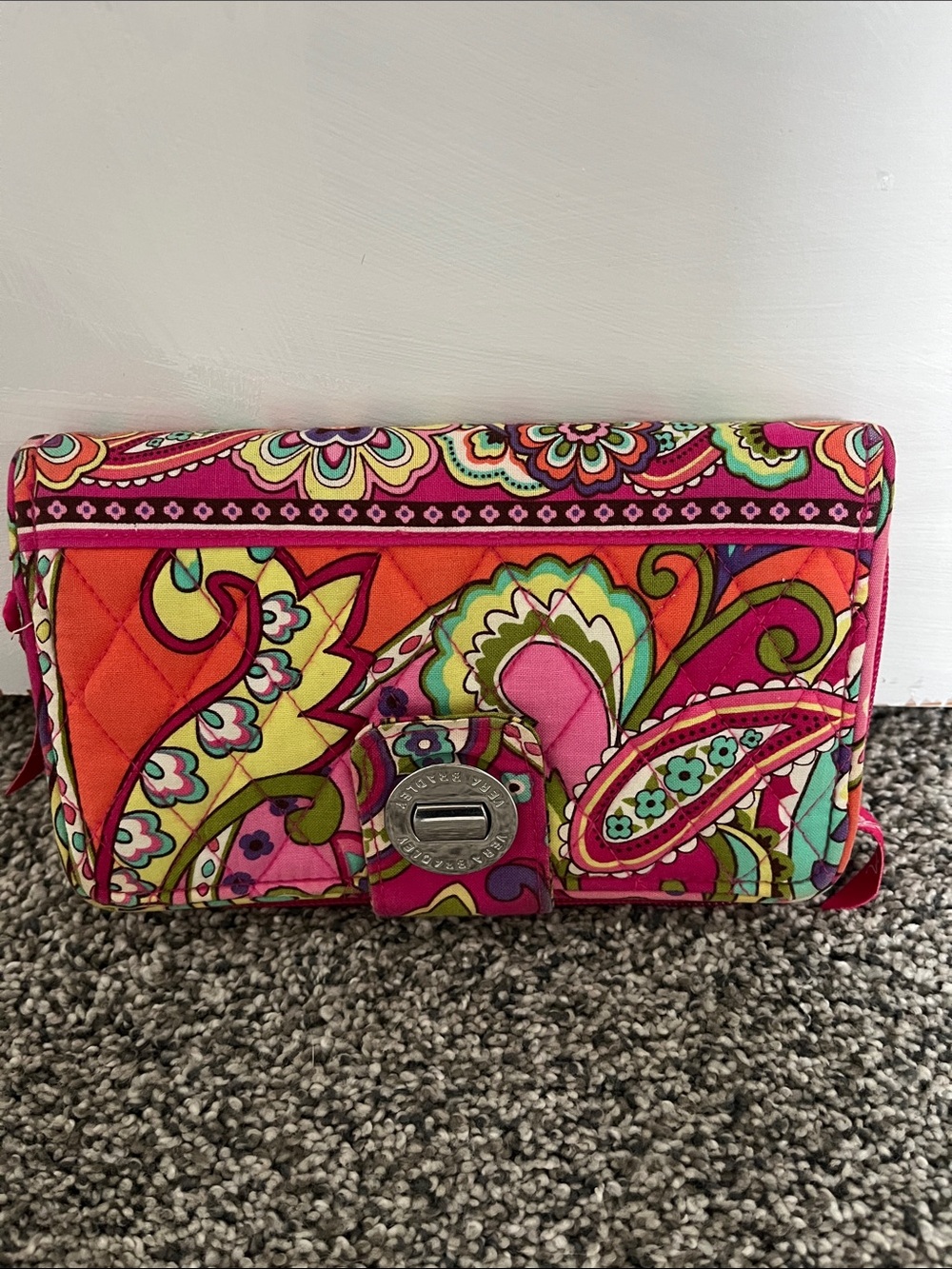 Vera Bradley Bright Pink Orange Paisley Quilted Wallet